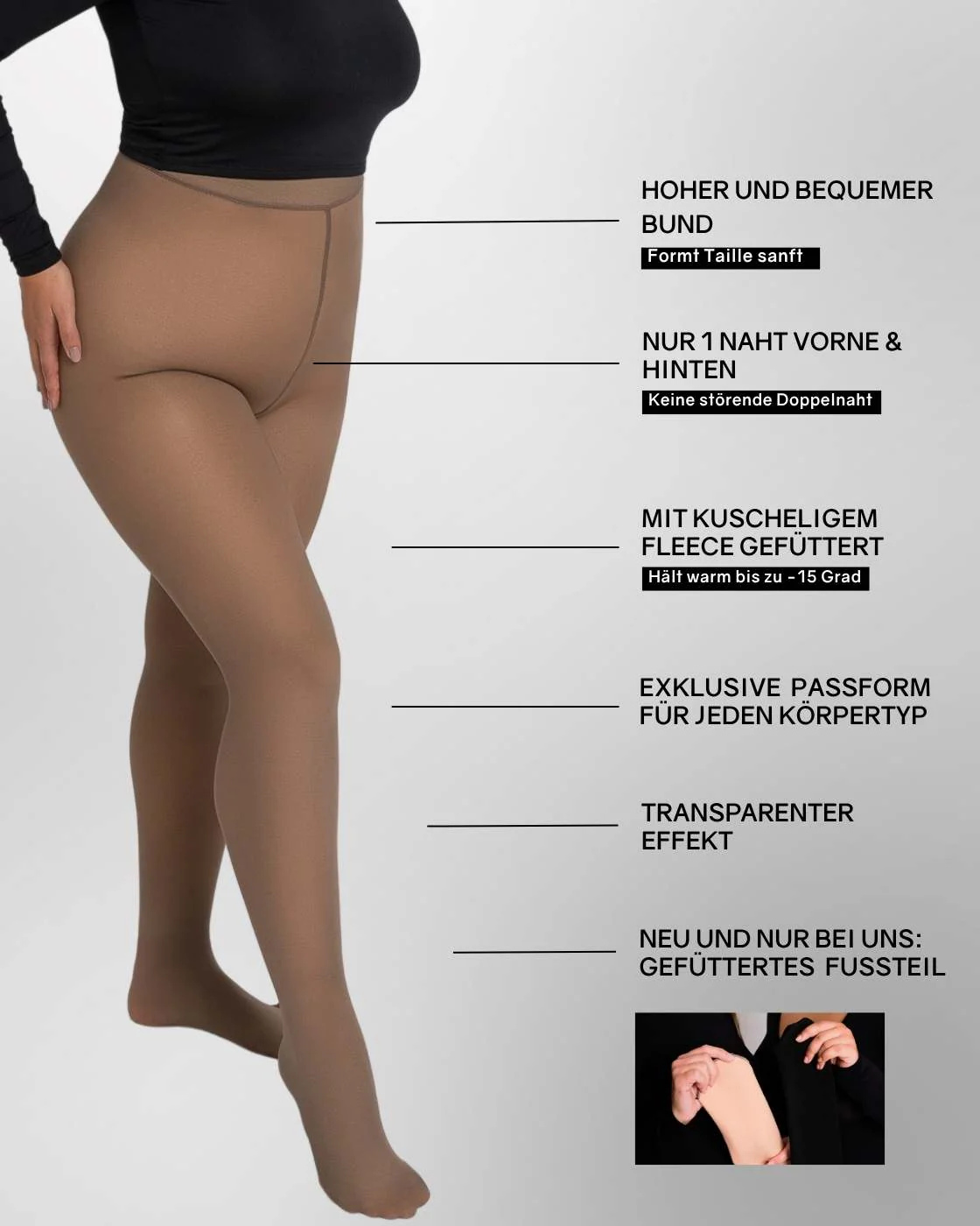 InvisiTights™ | gefütterte Strumpfhose | mit gefüttertem Fuß - Image 25